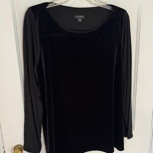Plush J. Jill black velveteen/poly long-sleeved scoopneck top, size PL